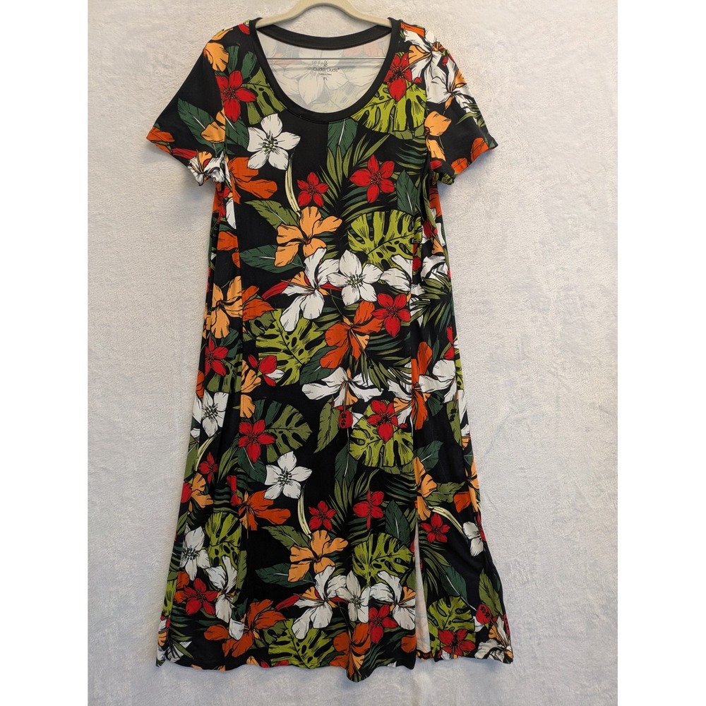 Cuddl Duds Tropical Floral Print Maxi Dress PL Side‎ Slit